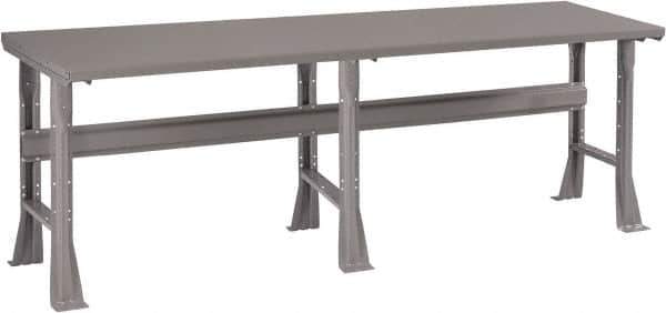 Tennsco - 96 Wide x 30" Deep x 33-1/2" High, 12 Gauge Steel Workbench - Fixed Flared Legs, Medium Gray - Industrial Tool & Supply