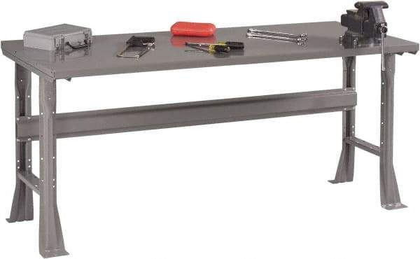 Tennsco - 60 Wide x 30" Deep x 33-1/2" High, 12 Gauge Steel Workbench - Fixed Flared Legs, Medium Gray - Industrial Tool & Supply