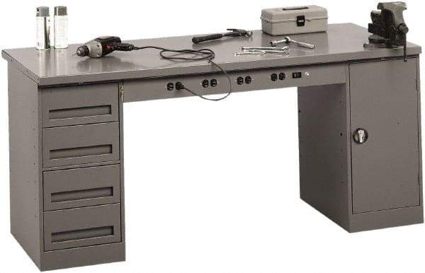 Tennsco - 72 Wide x 30" Deep x 33-1/2" High, 12 Gauge Steel Workbench - Fixed Legs, Medium Gray - Industrial Tool & Supply