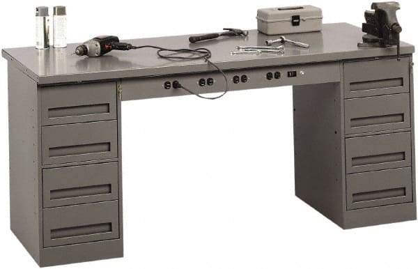 Tennsco - 72 Wide x 30" Deep x 33-1/2" High, 12 Gauge Steel Workbench - Fixed Legs, Medium Gray - Industrial Tool & Supply