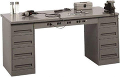 Tennsco - 72 Wide x 30" Deep x 33-1/2" High, 12 Gauge Steel Workbench - Fixed Legs, Medium Gray - Industrial Tool & Supply