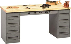 Tennsco - 72 Wide x 30" Deep x 33-1/2" High, Butcher Block Workbench - Fixed Legs, Medium Gray - Industrial Tool & Supply