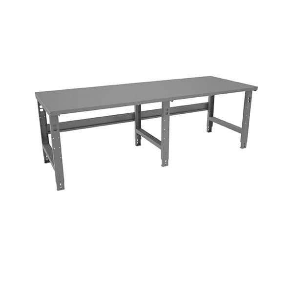 Tennsco - 96 Wide x 36" Deep x 33-1/2" High, 12 Gauge Steel Workbench - Adjustable Height Legs, Medium Gray - Industrial Tool & Supply