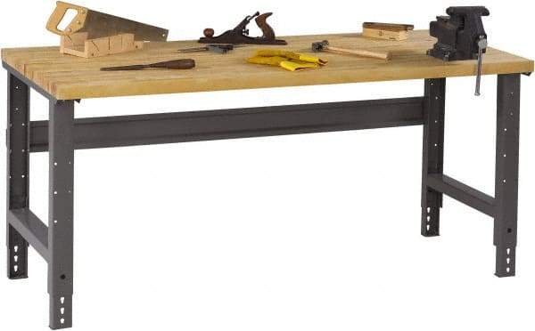 Tennsco - 72 Wide x 36" Deep x 33-1/2" High, Butcher Block Workbench - Adjustable Height Legs, Medium Gray - Industrial Tool & Supply