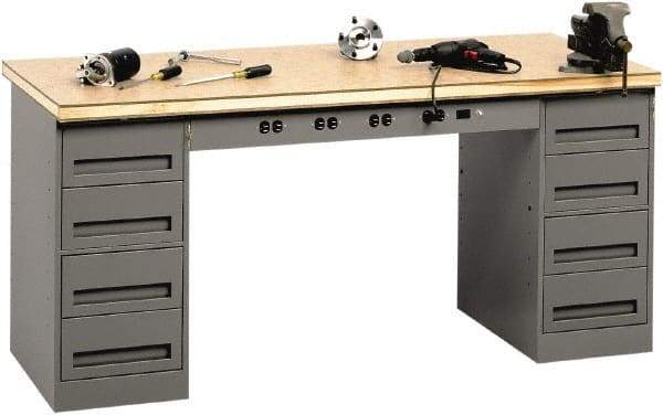 Tennsco - 72 Wide x 30" Deep x 33-1/2" High, Wood Workbench - Fixed Legs, Medium Gray - Industrial Tool & Supply