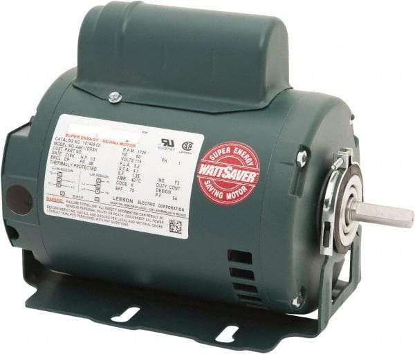 Leeson - 1/3 Max hp, 1,800 Max RPM, Premium Efficient Electric AC DC Motor - 115 V Input, Single Phase, 48 Frame, 1/2" Shaft Diam, Resilient Base Mount, ODP Enclosure - Industrial Tool & Supply