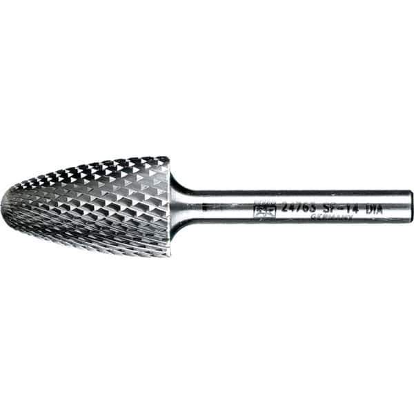 PFERD - 3/4" Cut Diam, 1/4" Shank Diam, Tree with Radius Head Diamond Cut Burr - Tungsten Carbide, 1-1/4" LOC, 3" OAL - Industrial Tool & Supply