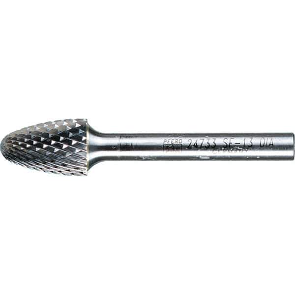 PFERD - 1/2" Cut Diam, 1/4" Shank Diam, Tree with Radius Head Diamond Cut Burr - Tungsten Carbide, 3/4" LOC, 2-1/2" OAL - Industrial Tool & Supply