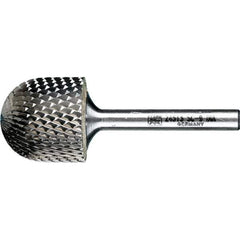 PFERD - 1" Cut Diam, 1/4" Shank Diam, Cylinder with Radius Head Diamond Cut Burr - Tungsten Carbide, 1" LOC, 2-3/4" OAL - Industrial Tool & Supply