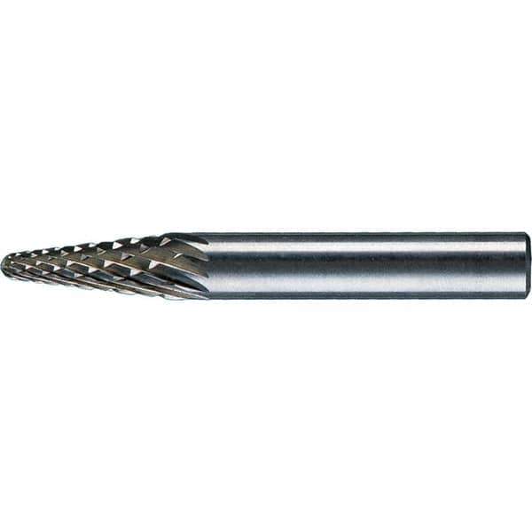 PFERD - 1/4" Cut Diam, 1/4" Shank Diam, 14° Taper Head Diamond Cut Burr - Tungsten Carbide, 5/8" LOC, 1-15/16" OAL - Industrial Tool & Supply