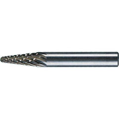 PFERD - 1/4" Cut Diam, 1/4" Shank Diam, 14° Taper Head Diamond Cut Burr - Tungsten Carbide, 5/8" LOC, 1-15/16" OAL - Industrial Tool & Supply