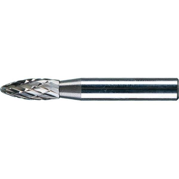 PFERD - 1/4" Cut Diam, 1/4" Shank Diam, Flame Head Double Cut Burr - Tungsten Carbide, 5/8" LOC, 1-15/16" OAL - Industrial Tool & Supply