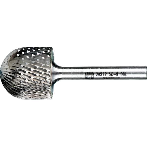 PFERD - 1" Cut Diam, 1/4" Shank Diam, Cylinder with Radius Head Double Cut Burr - Tungsten Carbide, 1" LOC, 2-3/4" OAL - Industrial Tool & Supply
