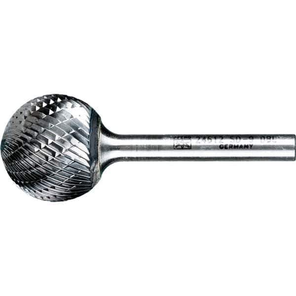 PFERD - 1" Cut Diam, 1/4" Shank Diam, Ball Head Double Cut Burr - Tungsten Carbide, 5/16" LOC, 2-1/16" OAL - Industrial Tool & Supply