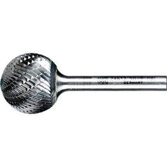PFERD - 1" Cut Diam, 1/4" Shank Diam, Ball Head Double Cut Burr - Tungsten Carbide, 5/16" LOC, 2-1/16" OAL - Industrial Tool & Supply
