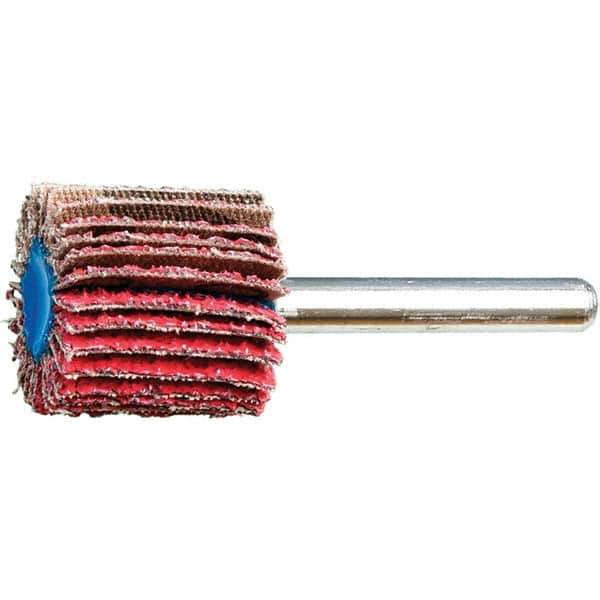 PFERD - 1" Diam x 1" Face Width, Ceramic Coated Mounted Flap Wheel - 1/4" Shank Mount, 40 Grit, 25,000 Max RPM - Industrial Tool & Supply