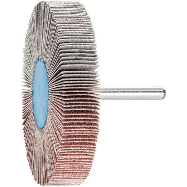 PFERD - 3" Diam x 1/2" Face Width, Aluminum Oxide Coated Mounted Flap Wheel - 1/4" Shank Mount, 120 Grit, 20,000 Max RPM - Industrial Tool & Supply