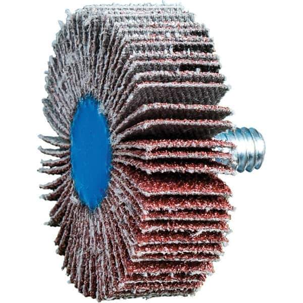 PFERD - 1-1/2" Diam x 1/2" Face Width, Aluminum Oxide Coated Mounted Flap Wheel - 1/4-20 Threaded Mount, 60 Grit, 23,000 Max RPM - Industrial Tool & Supply