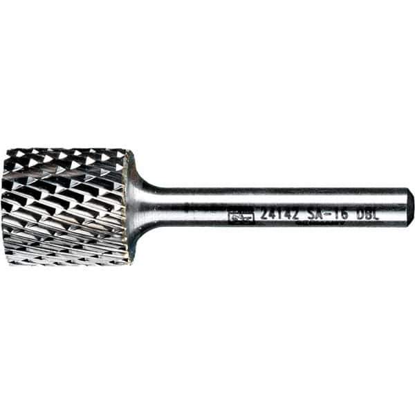 PFERD - 3/4" Cut Diam, 1/4" Shank Diam, Cylinder Head Double Cut Burr - Tungsten Carbide, 3/4" LOC, 2-1/2" OAL - Industrial Tool & Supply