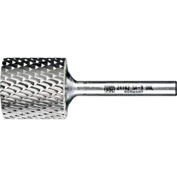 PFERD - 1" Cut Diam, 1/4" Shank Diam, Cylinder Head Double Cut Burr - Tungsten Carbide, 1" LOC, 2-3/4" OAL - Industrial Tool & Supply