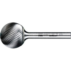 PFERD - 1" Cut Diam, 1/4" Shank Diam, Ball Head Single Cut Burr - Tungsten Carbide, 5/16" LOC, 2-1/16" OAL - Industrial Tool & Supply