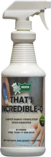 Werth Sanitary Supply - 1 Qt Plastic Bottle Carpet Cleaner - Coconut Breeze Scent, Use on Carpet Cleaning - Industrial Tool & Supply