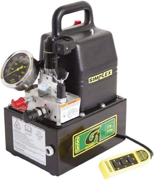 TK Simplex - 10,000 psi Electric Hydraulic Pump & Jack - 1 Gal Oil Capacity, 3-Way, 3 Position Valve, Use with Single Acting Cylinders, Advance, Hold & Retract - Industrial Tool & Supply