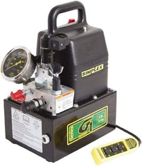 TK Simplex - 10,000 psi Electric Hydraulic Pump & Jack - 1 Gal Oil Capacity, 3-Way, 3 Position Valve, Use with Single Acting Cylinders, Advance, Hold & Retract - Industrial Tool & Supply
