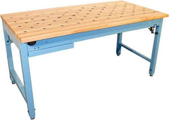 Proline - 1 Drawer, Retractable Ball Transfer Station - 800 Lb Capacity, Solid Maple Top, Light Blue, 60" Wide x 36" High x 30" Long - Industrial Tool & Supply