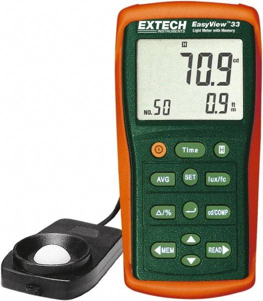 Extech - Light Meters Compatible Lighting: Fluorescent; Sodium; Mercury; Tungsten; Daylight Maximum Measurement (Lux): 1,000 - Industrial Tool & Supply