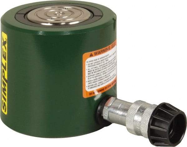 TK Simplex - 2-3/8" Stroke, 50 Ton Portable Hydraulic Low Profile Cylinder - 9.62 Sq In Effective Area, 22.8 Cu In Oil Capacity, 4.81 to 7.19" High, 2-3/4" Plunger Diam, 10,000 Max psi - Industrial Tool & Supply