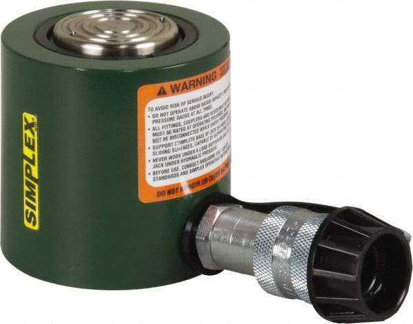 TK Simplex - 1-3/4" Stroke, 20 Ton Portable Hydraulic Low Profile Cylinder - 4.43 Sq In Effective Area, 7.8 Cu In Oil Capacity, 3.87 to 5.62" High, 2" Plunger Diam, 10,000 Max psi - Industrial Tool & Supply