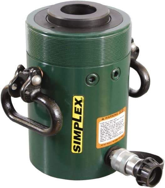 TK Simplex - 3" Stroke, 60 Ton Portable Hydraulic Hollow Hole Cylinder - 12.73 Sq In Effective Area, 38.29 Cu In Oil Capacity, 9.75 to 13.25" High, 3-5/8" Plunger Diam, 10,000 Max psi - Industrial Tool & Supply