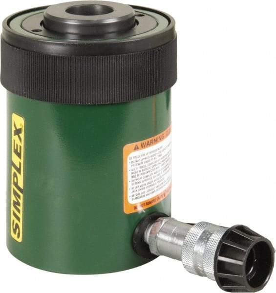 TK Simplex - 2-1/2" Stroke, 30 Ton Portable Hydraulic Hollow Hole Cylinder - 7.22 Sq In Effective Area, 18.05 Cu In Oil Capacity, 7.03 to 9.53" High, 2-1/2" Plunger Diam, 10,000 Max psi - Industrial Tool & Supply