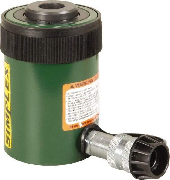 TK Simplex - 2" Stroke, 20 Ton Portable Hydraulic Hollow Hole Cylinder - 4.73 Sq In Effective Area, 9.46 Cu In Oil Capacity, 6.42 to 8.42" High, 2-1/8" Plunger Diam, 10,000 Max psi - Industrial Tool & Supply