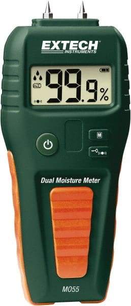 Extech - 32 to 122°F Operating Temp, Moisture Meter - LCD Display, Includes (2) Pins, Protective Cap, 9V Battery - Industrial Tool & Supply