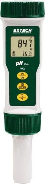 Extech - 0 to 14 pH, Ph & Temp Tester - 32 to 194°F, Accurate up to ±0.01 pH + 1d & ±0.2 pH - Industrial Tool & Supply
