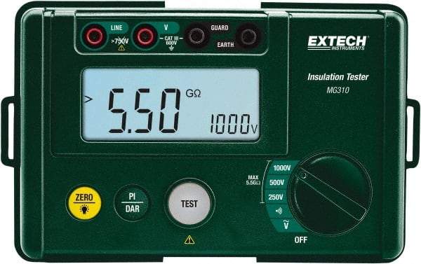 Extech - Digital LCD Display, 0.002 Megohm Electrical Insulation Resistance Tester & Megohmmeter - 1,000 Volt Max Test Voltage, Powered by AA Battery - Industrial Tool & Supply