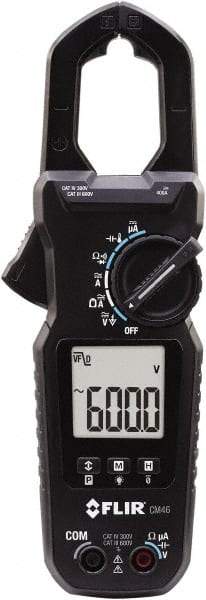 FLIR - CM46, CAT IV, Digital True RMS Auto Ranging Clamp Meter with 1.18" Clamp On Jaws - 600 VAC/VDC, 60 AC/DC Amps, Measures Voltage, Capacitance, Current, Frequency, Resistance, Temperature - Industrial Tool & Supply