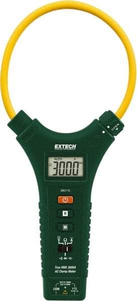Extech - MA3110, CAT III, Digital True RMS Clamp Meter with 11" Flex Jaws - 1000 VAC/VDC, 3000 AC Amps, Measures Voltage, Capacitance, Continuity, Current, Resistance - Industrial Tool & Supply