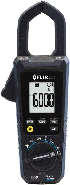 FLIR - CM72, CAT IV, Digital True RMS Auto Ranging Clamp Meter with 1.38" Clamp On Jaws - 600 VAC/VDC, 600 AC Amps, Measures Voltage, Capacitance, Continuity, Current, Frequency, Resistance - Industrial Tool & Supply