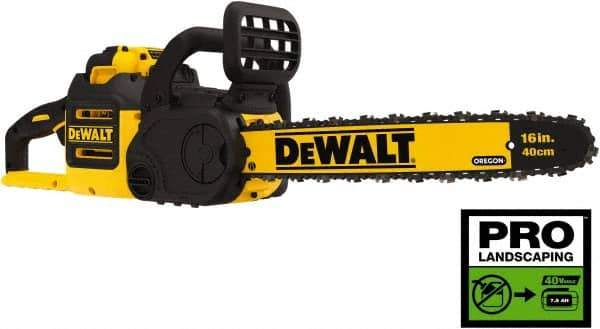 DeWALT - 40 Volt, 50 Ft/sec, Battery Powered Chainsaw - 16" Guide Bar Length, 7,500 RPM, 3/8" Chain Pitch, 0.043 Chain Gauge - Industrial Tool & Supply