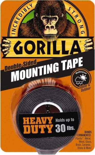 Gorilla Tape - 1" x 60" Acrylic Adhesive Double Sided Tape - 43 mil Thick, Black, Polyethylene Film Liner, Continuous Roll - Industrial Tool & Supply