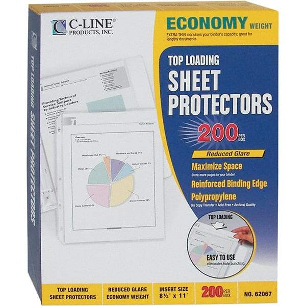 C-LINE - 200 Piece Clear Sheet Protectors-Ring Binder - 11" High x 8-1/2" Wide - Industrial Tool & Supply