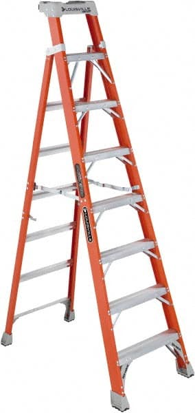 Louisville - 7 Steps, 8' High, Type IA Rating, Fiberglass Step Ladder - Industrial Tool & Supply