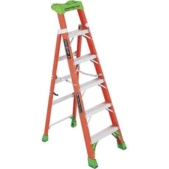 Louisville - 5 Steps, 6' High, Type IA Rating, Fiberglass Step Ladder - 300 Lb Capacity, 23-1/4" Base Width - Industrial Tool & Supply