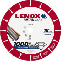 Lenox - 12" 25/30 Grit Diamond Cutoff Wheel - 0.126" Thick, 1" Arbor, 4,300 Max RPM, Use with Stationary Tools - Industrial Tool & Supply