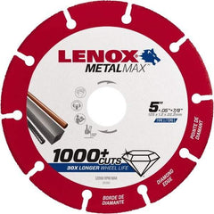 Lenox - 5" 40/50 Grit Diamond Cutoff Wheel - 0.05" Thick, 7/8" Arbor, 12,200 Max RPM, Use with Angle Grinders - Industrial Tool & Supply