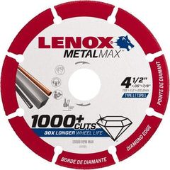 Lenox - 4-1/2" 40/50 Grit Diamond Cutoff Wheel - 0.05" Thick, 7/8" Arbor, 13,200 Max RPM, Use with Angle Grinders - Industrial Tool & Supply
