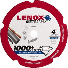 Lenox - 4" 40/50 Grit Diamond Cutoff Wheel - 0.05" Thick, 3/8" Arbor, 15,200 Max RPM, Use with Die Grinders - Industrial Tool & Supply